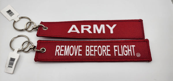 Llavero del ejército con la frase "Remove Before Flight" de RBF