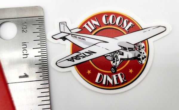 Miniadhesivo con el logotipo redondo de Tri-Motor de Tin Goose Diner