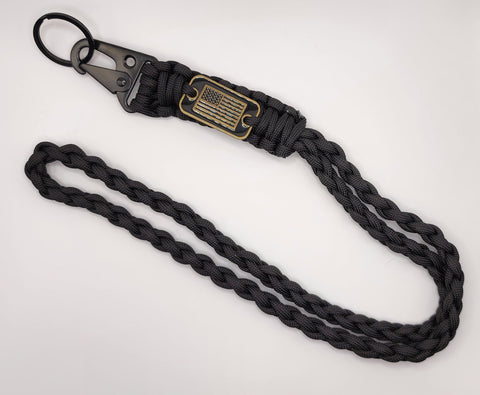 Paracord trenzado negro con etiqueta de metal con bandera de EE. UU. 