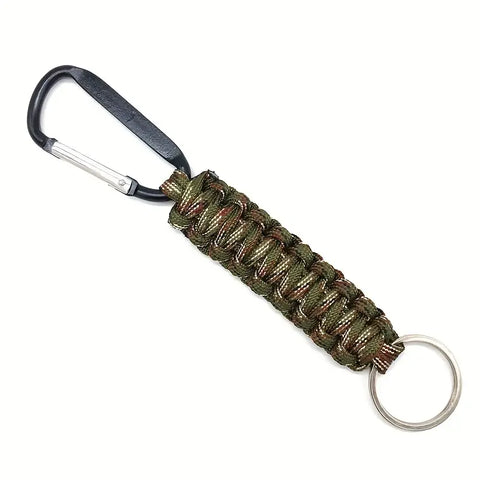 Llavero con mosquetón de paracord con diseño de camuflaje verde militar