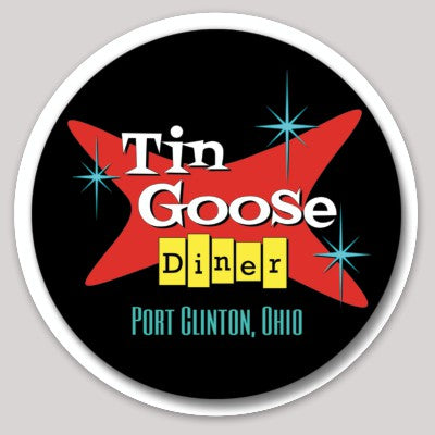 Adhesivo redondo de 3 pulgadas con el logotipo retro de Tin Goose Diner