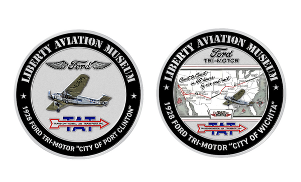 1928 Ford Tri-Motor "City of Wichita"/"City of Port Clinton" 2 inch Challenge Medallion Coin
