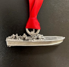 PT Boat 3D Pewter Ribbon Ornament