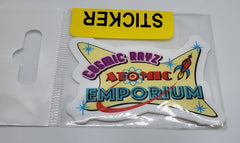 Pegatina pequeña con el logotipo de Atomic Emporium de Cosmic Rayz