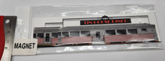 Imán rectangular largo con boceto del edificio Tin Goose Diner
