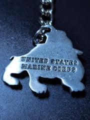 Llavero de peltre con la mascota bulldog del Cuerpo de Marines de EE. UU. (USMC)
