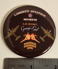 Imán redondo con diseño de la nariz del avión B-25 "Georgie's Gal" y bombas