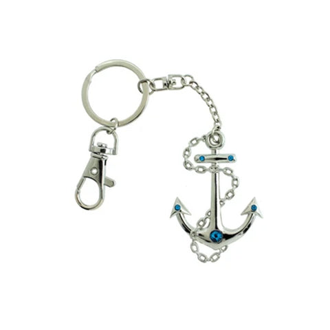 Llavero de ancla con cristales azules