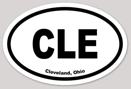 Adhesivo ovalado con el acrónimo europeo "CLE" (Cleveland)