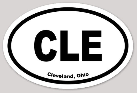 Adhesivo ovalado con el acrónimo europeo "CLE" (Cleveland)