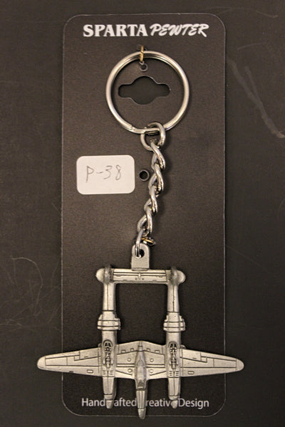 Llavero de peltre con el avión Lockheed P-38 Lightning de la Segunda Guerra Mundial