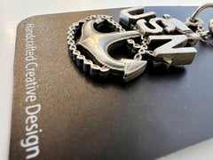 Llavero de peltre con el logotipo del ancla de la Marina de los EE. UU. (USN)