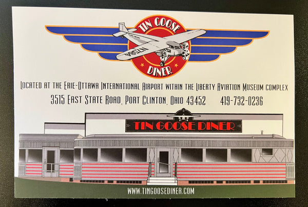 Postal retro con arte lineal de Tin Goose Diner